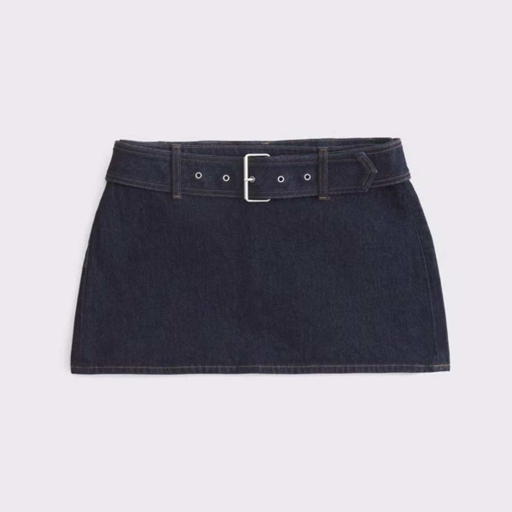 Abercrombie & Fitch Curve Love Mid Rise Belted Denim Mini Skort Dark Wash
